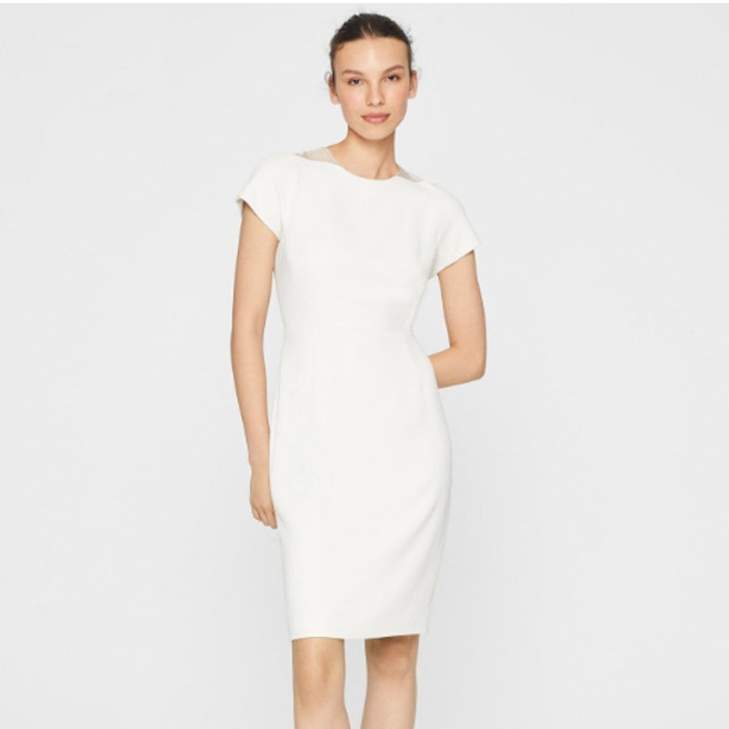 Club Monaco Sheer Detail Sheath Dress Short Sleeve Knee Length, White